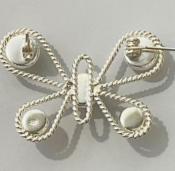 BROCHE PAPILLON ARGENT 5 BOUTONS ROSE PERLES EAU DOUCE