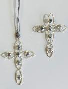 BROCHE CROIX LATINE ARGENT + 6 BOUTONS  CRISTAL SW VIEIL ARGENT