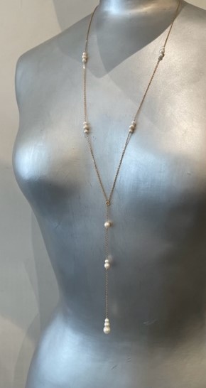 COLLIER 90cm CHAINE PLO recto-verso PERLES EAU DOUCE . SANS FERMOIR