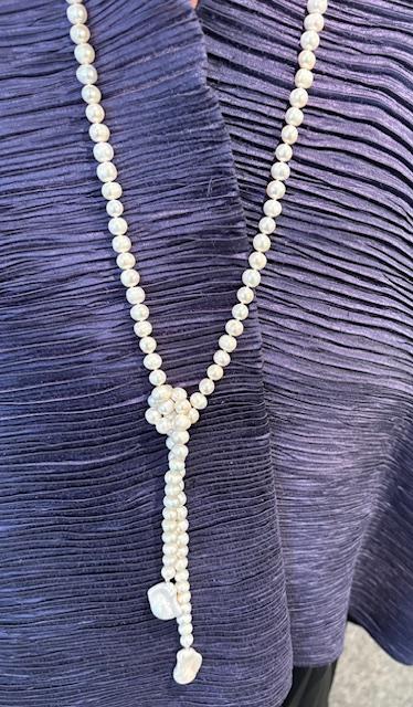 COLLIER 90cm Sans Fermoir ECHARPE + 2 PENDANTS PERLES d'EAU DOUCE KESHIS  