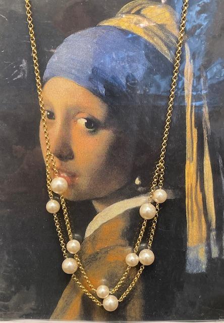 COLLIER 2 RANGS CHAINE ARGENT DORE + PERLES de BOHEME qualité STH 10&12mm
