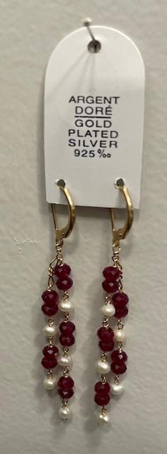 PARURE COLLIER et BRACELET CHAINES PLAQUE OR  PERLES d'EAU DOUCE ET GRENATS