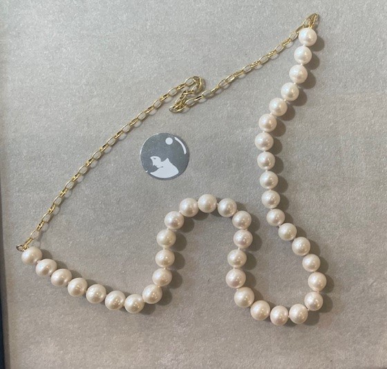 COLLIER 65cm CHAINE PERLES EAU DOUCE BAROQUES 10mm sur 40cm + CHAINE MAILLE OVALE 25cm ARGENT DORE