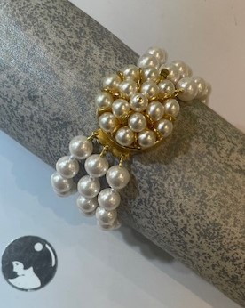 BRACELET 3 RANGS PERLES BOHEME de qualité STH BLANC 08mm GROS FERMOIR VINTAGE CABOCHON  Plaqué ORL