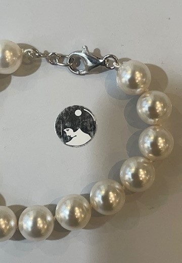 BRACELET PERLES BOHEME de qualité STH BLANC 12mm 20cm avec des NOEUDS FERMOIR ARGENT