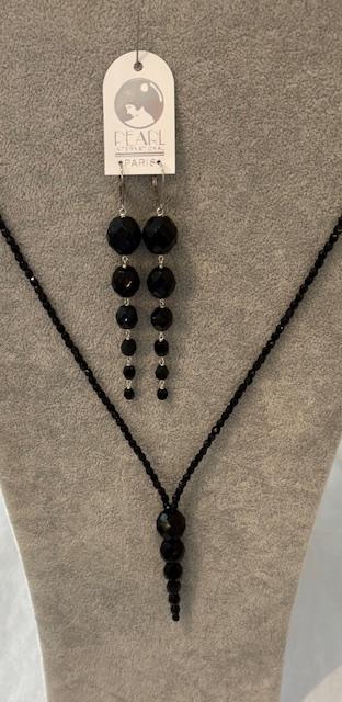 PARURE JAIS CHUTE INVERSEE COLLIER 45cm et DORMEUSES TOKYO DEGRADE 12mm à 04mm 