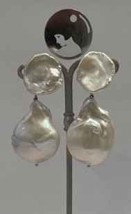 CLIPS ARGENT BOUTONS PERLES KESHIS + POIRES BAROQUES PERLES d'EAU DOUCE KESHIS