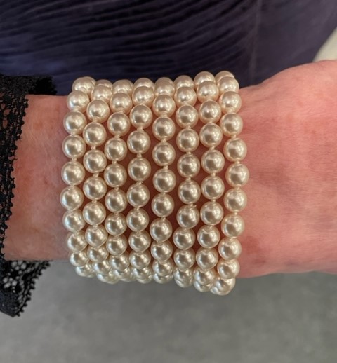 COLLIER 160cm SAUTOIR PERLES EAU DOUCE 07/08mm avec NOEUDS FERMOIR CLIQUET ARGENT RHODIE925°% et STRASS