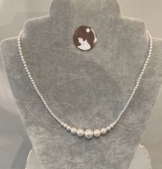 COLLIER en DEGRADE  45cm 1 CHUTE de PERLES de BOHEME de qualité STH de 12mm à 03mm Fermoir en ARGENT 925°%
