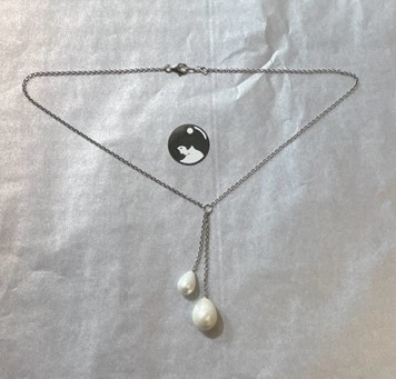 COLLIER 45cm CHAINE S1 ARGENT en double Y + POIRES 10x14 et 14x18mm PPL