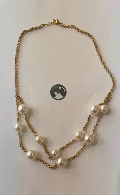 COLLIER 2 RANGS CHAINE ARGENT DORE + PERLES de BOHEME qualité STH 10&12mm