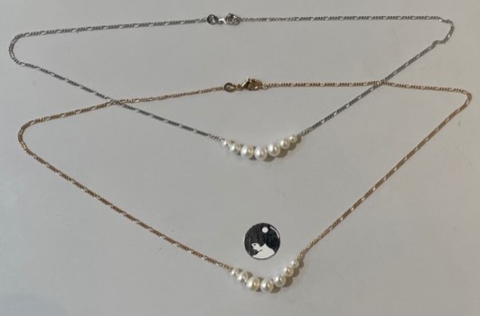 COLLIER 42cm CHAINE FIGARO ARGENT CHUTE PERLES d'EAU DOUCE 6.5.4mm