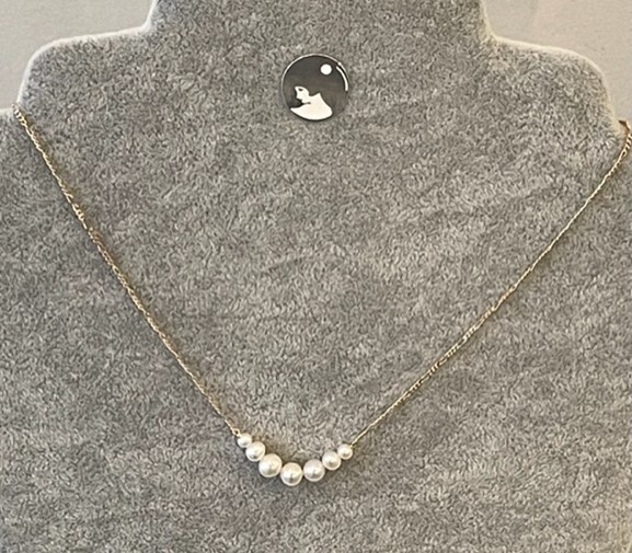 COLLIER 42cm CHAINE FIGARO PLAQUE OR CHUTE PERLES EAU DOUCE 6.5.4mm 