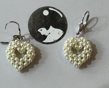 DORMEUSES PARISIENNES ARGENT+COEUR RESILLE PERLES CREME 