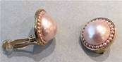 CLIPS " VINTAGE " PLAQUE OR PERLES IRISEES BOUTONS 16&2mm ROSE