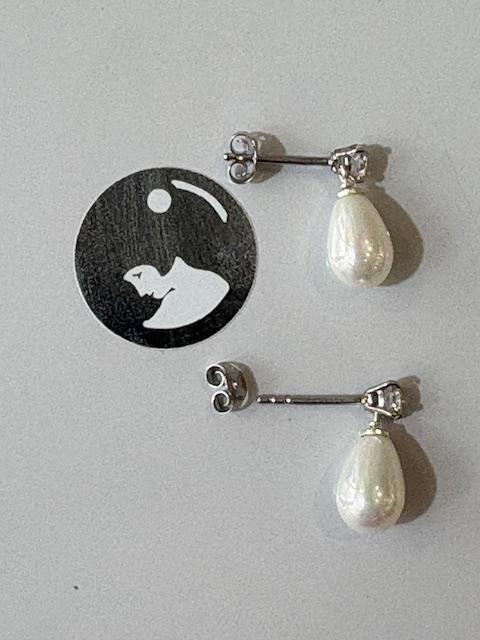 PUCES ARGENT RHODIE ZIRCONS 04mm + POIRES 07x10mm PPL