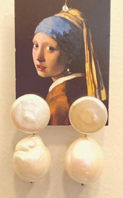 PUCES ARGENT KESHIS + POIRES PERLES NATURELLES EAU DOUCE KESHIS 16-18mm