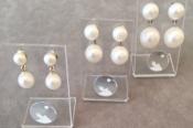 PUCES ARGENT PERLES IRISEES BOUTONS 10+BOULES 12mm BLANC