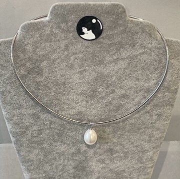 COLLIER SEMI RIGIDE 42cm ARGENT+ PENDENTIF POIRE 14x18mm PPL 