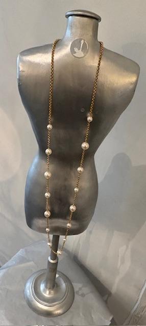 COLLIER SAUTOIR 90cm  CHAINE ARGENT DORE PERLES de BOHEME de qualité STH 08mm+10mm+12mm= 