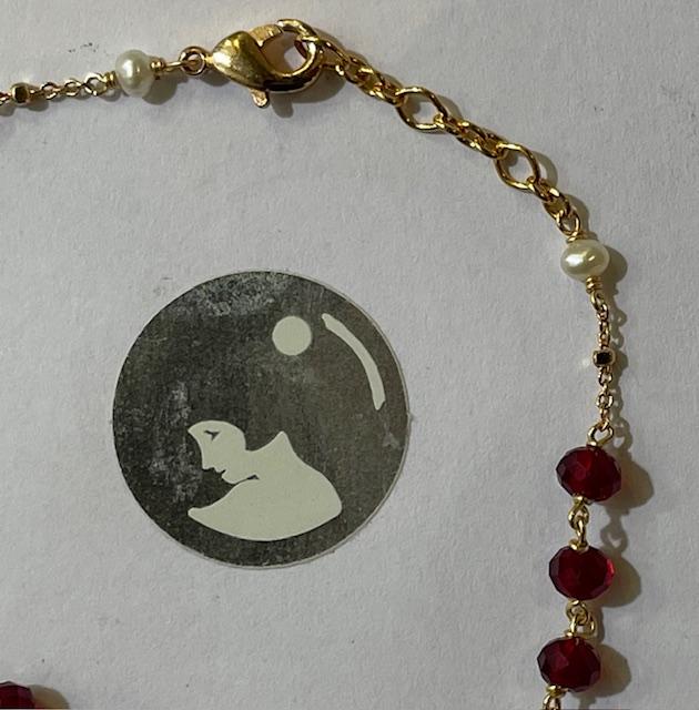 BRACELET CHAINE PLAQUE OR 18cm + PERLES d'EAU DOUCE et GRENATS