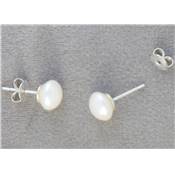 PUCES ARGENT BOUTONS 3/4 de 08mm PERLES EAU DOUCE BLANC