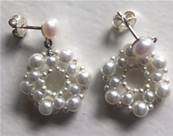 PUCES ARGENT+BOUTONS+ROSACE RESILLE de PERLES
