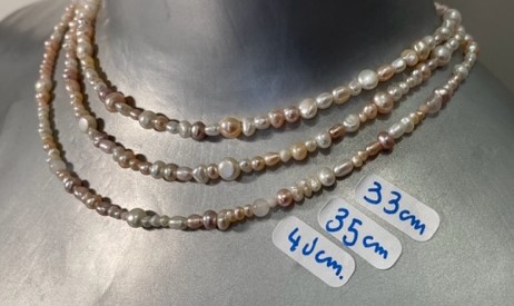 COLLIER 40cm MINI PERLES EAU DOUCE BAROQUES MULTI ROSE FERMOIR ARGENT DORE5