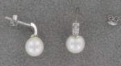 PUCES COQUILLES ARGENT STRASS 10CN1 +PERLES IRISEES 08mm