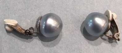 CLIPS ARGENT PERLES IRISEES BOULES BAROQUES 10mm GRIS BLEUTE