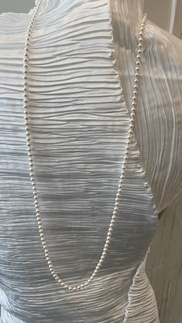 COLLIER 100cm SAUTOIR PERLES de BOHEME de qualité STH BLANC 05mm.ENFILAGE à NOEUDS FERMOIR ARGENT