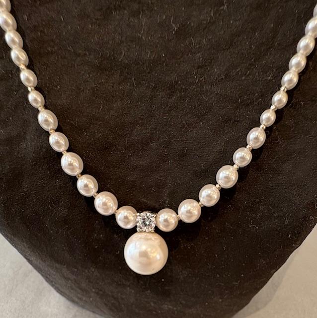 COLLIER 45cm en CHUTE + PENDENTIF ZIRCON 06mm et PERLE de BOHEME de qualit STH BOULE 12mm 