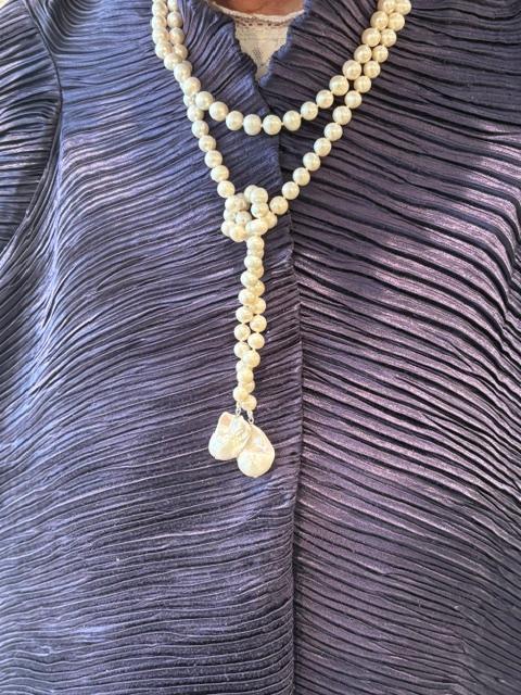 COLLIER ECHARPE 130cm PERLES EUX DOUCE 08mm+ 2 PENDANTS KESHIS  