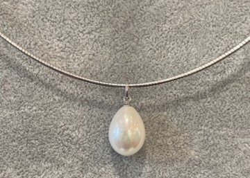 COLLIER SEMI RIGIDE 42cm ARGENT+ PENDENTIF POIRE 14x18mm PPL 
