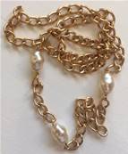 COLLIER CHAINE PLAQUE OR 85cm +3 PERLES de BOHEME BAROQUE