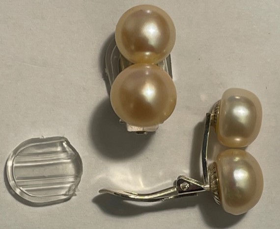CLIPS ARGENT DOUBLES PERLES EAU DOUCE BOUTONS 10&12mm ROSE PECHE