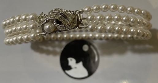 BRACELET PERLES BOHEME de qualité STH BLANC 04mm 18m FERMOIR en RHODIUM avec STRASS et 1 PERLE