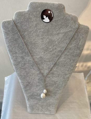 COLLIER 45cm CHAINE S1 ARGENT en double Y + POIRES 10x14 et 14x18mm PPL