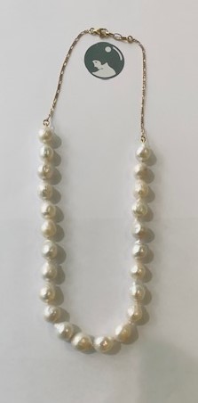 COLLIER PERLES EAU DOUCE BAROQUES 09.10mm sur 27cm + CHAINE PLO 17cm 
