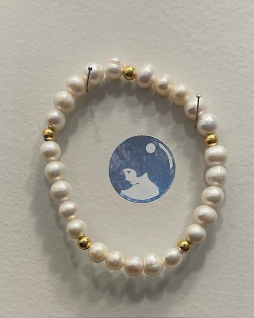 PARURE COLLIER et BRACELET PERLES EAU DOUCE 08mm + BOULES ARGENT DORE