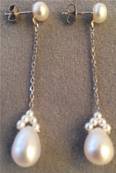 PUCES et CHAINE 3.5cm ARGENT BOUTONS 06mm+POIRES N°3 PERLES EAU DOUCE