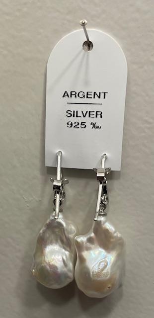 DORMEUSES ITALIENNES ARGENT + PERLES d'EAU DOUCE KESHIS 20x21mm