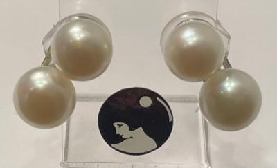 CLIPS DOUBLES ARGENT PERLES EAU DOUCE BOUTONS 11&12mm BLANC