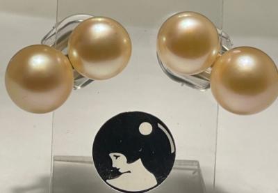 CLIPS ARGENT DOUBLES PERLES EAU DOUCE BOUTONS 10&12mm ROSE PECHE