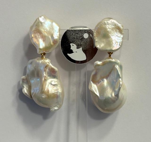 CLIPS Argent Doré BOUTONS 16x19mm + GROSSES POIRES 17x29mm PERLES EAU DOUCE KESHIS