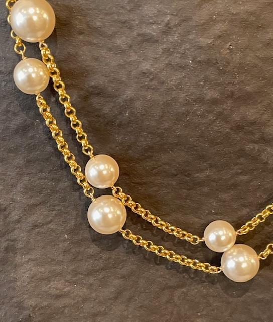 COLLIER 2 RANGS CHAINE ARGENT DORE + PERLES de BOHEME qualité STH 10&12mm