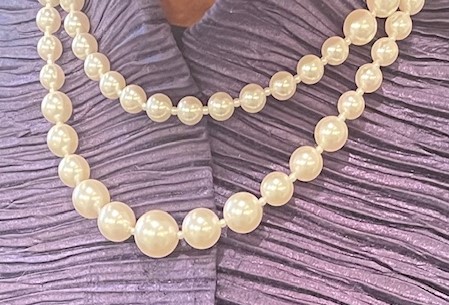 COLLIER SAUTOIR 90cm en PERLES de BOHEME BLANC CREME de qualité STH 3 CHUTES 14mm. Fermoir Argent.   