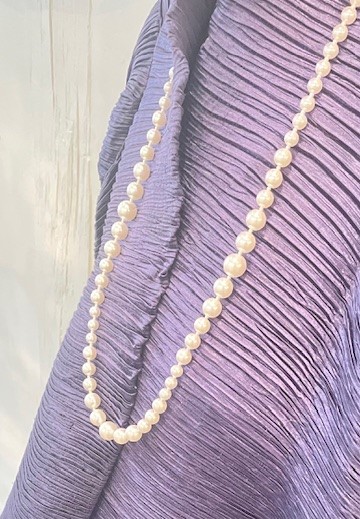 COLLIER SAUTOIR 90cm en PERLES de BOHEME BLANC CREME de qualité STH 3 CHUTES 14mm. Fermoir Argent.   