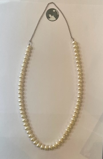 COLLIER 65cm PERLES EAU DOUCE 08mm 42cm+CHAINE ARGENT 23cm SANS FERMOIR