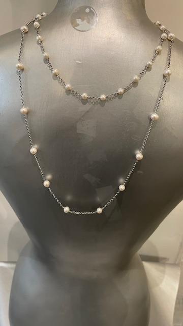COLLIER 42cm CHAINE ARGENT+23 PERLES NATURELLES d'EAU DOUCE 08/09mm FERMOIR MOUSQUETON